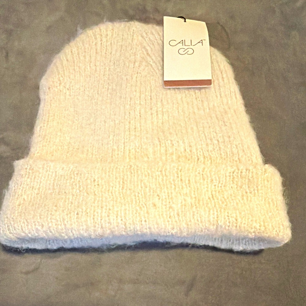 CALIA Luxe Beanie Women's Knit Solid Ivory One Size 100% Polyester SUPER Soft